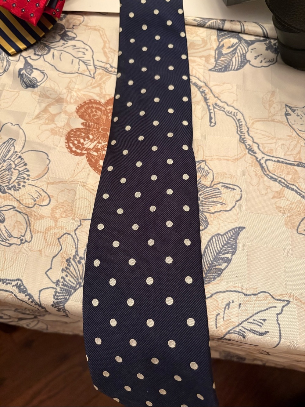 Ralph Lauren Navy Tie with White Polka Dots